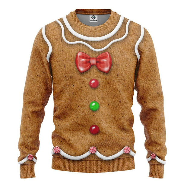 3D Gingerbread Costume Custom Cosplay Costume Pullover Sweatshirt Ugly Sweater QT211358Hc