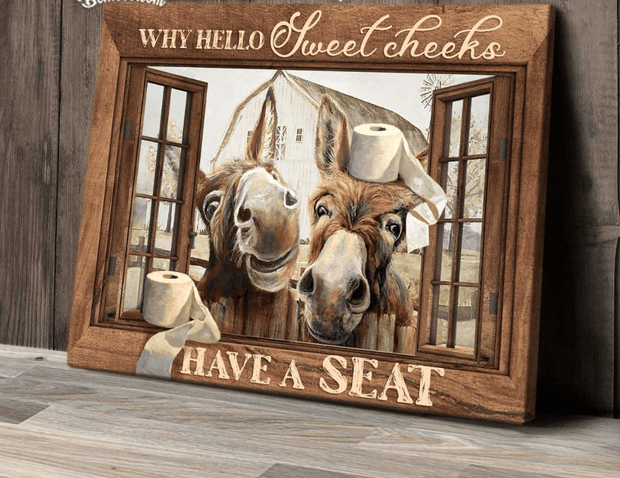 3D Why Hello Sweet Cheeks Have A Seat Two Donkey Open Bathroom Window - Canvas HY207293