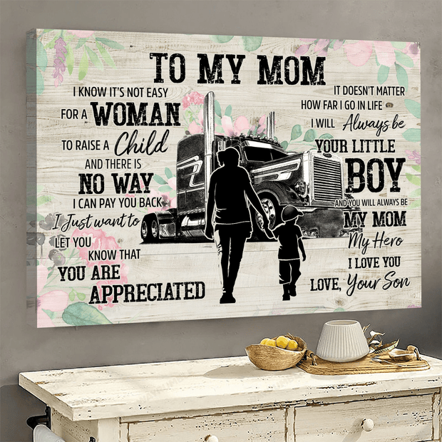 Personalized Custom Name Truck Trucker To My Mom From Son Family Canvas HY207434Ee