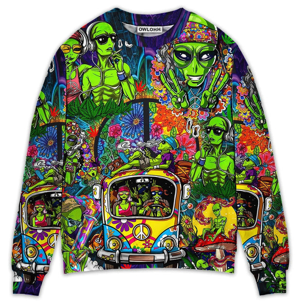 Hippie Space Alien Smoking Weed Sweatshirt