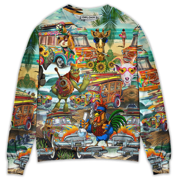 Hippie Funny Animals Happy Together Love Beach Sweatshirt