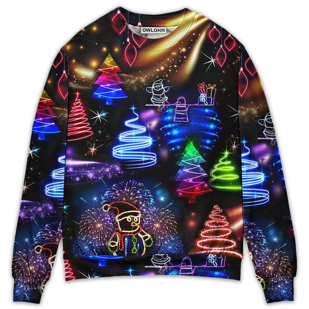 Christmas Neon Art Santa And Snowman Sweatshirt QT212064Hc