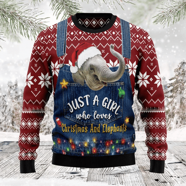 Just A Girl Who Loves Christmas And Elephants Ugly Christmas Sweater 3D Printed Best Gift For Xmas Adult | US6051 QT309824