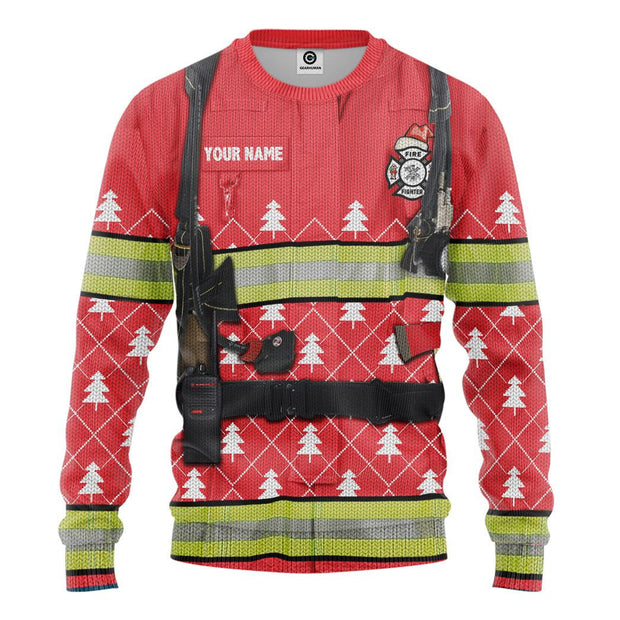 Personalized Custom Name 3D Firefighter Christmas Ugly Sweater QT212093Hf