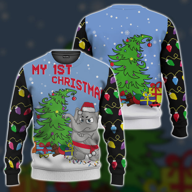 3D Printed 1st Ugly Christmas Of Elephant Best Gift For Xmas Sweatshirt Ugly Sweater QT211631Hc
