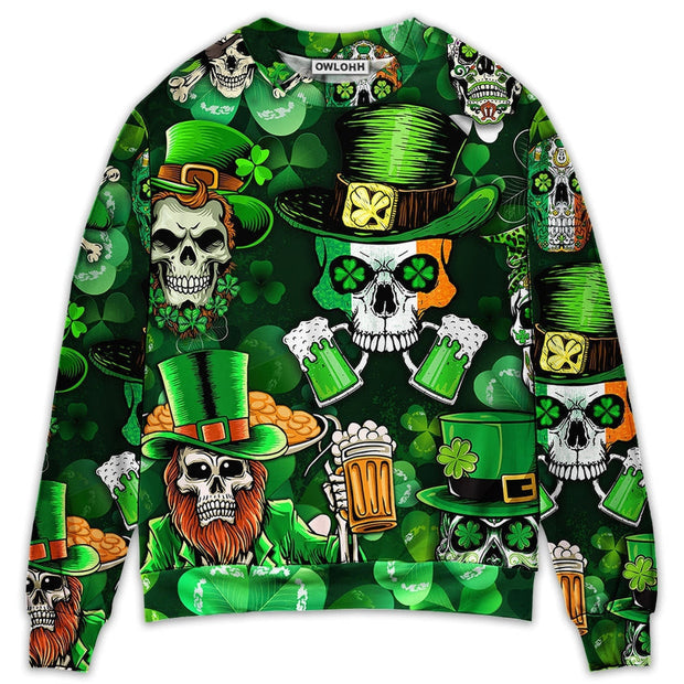 Irish Skull St Patrick's Day Green Light Sweatshirt