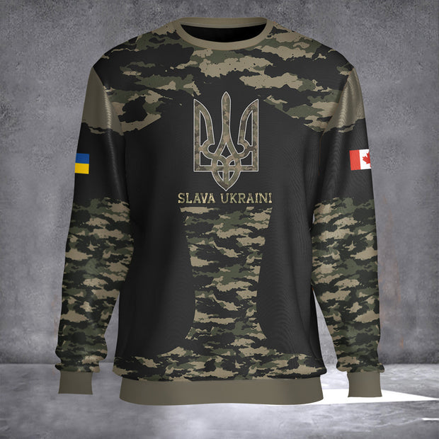 Canada Stand With Ukraine Slava Ukraini Canadian Support Ukraine Merch Camo Sweatshirt Ugly Sweater QT305199Hc