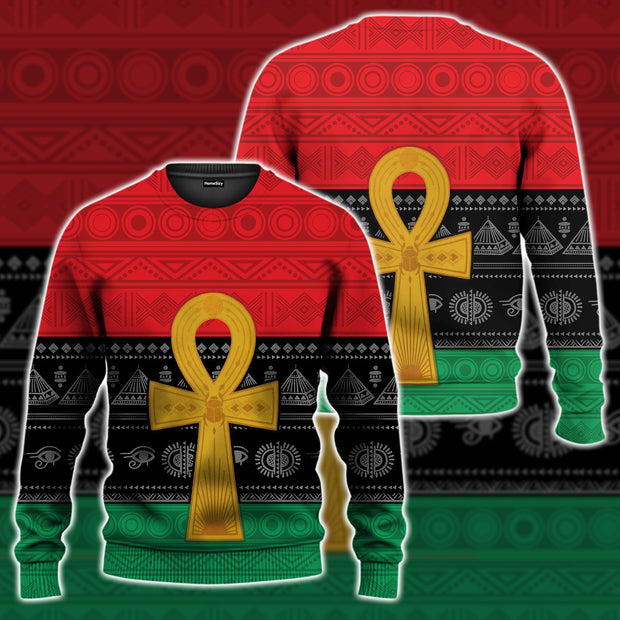 3D African Pan African Ankh Pan Africanism Sweatshirt Ugly Sweater QT209490Hc