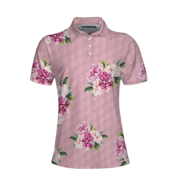 Watercolor Flowers And Golf Short Sleeve Women Polo Shirt