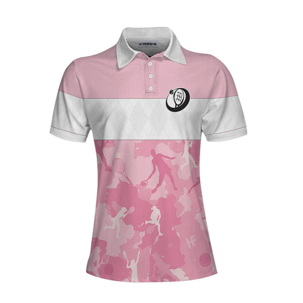 Queen Of The Court Short Sleeve Women Polo Shirt, White And Pink Shirt For Women, Unique Female Tennis Gift
