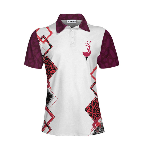 You Say Girl Can't Golf So Watch Me Leopard Plum Purple Wine Drinking Golf Women Polo Shirt