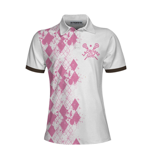 I Beat People With A Stick White And Pink Lacrosse Women Polo Shirt