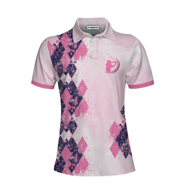 Never Underestimate A Dog Mom Golf Girl Short Sleeve Women Polo Shirt, Pink Argyle Pattern Golf Shirt, Golf Gift For Dog Lovers