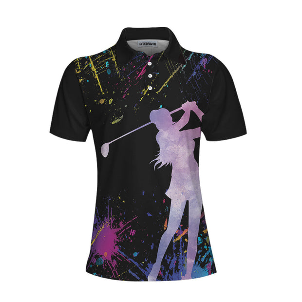 You Say Girl Can't Golf I Say Watch Me Short Sleeve Women Polo Shirt, Black Golfing Shirt For Girls