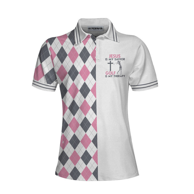 Jesus Is My Savior Golf Is My Therapy Women Polo Shirt