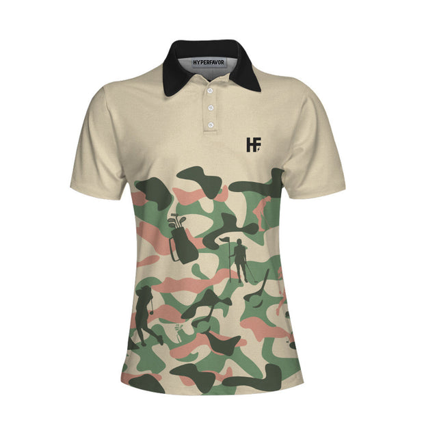 Camouflage Texture Golf Set For Woman Short Sleeve Women Polo Shirt, Camo Golf Shirt For Ladies, Unique Female Golf Gift
