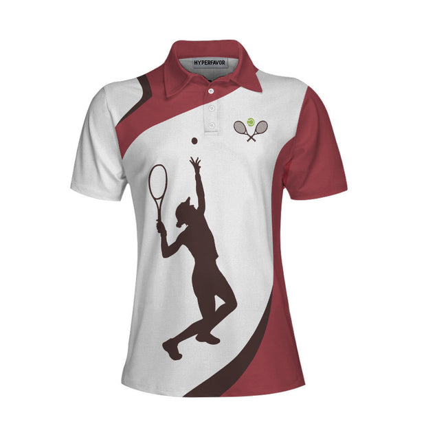 Living That Tennis Mom Life Short Sleeve Women Polo Shirt, White And Red Tennis Shirt For Ladies
