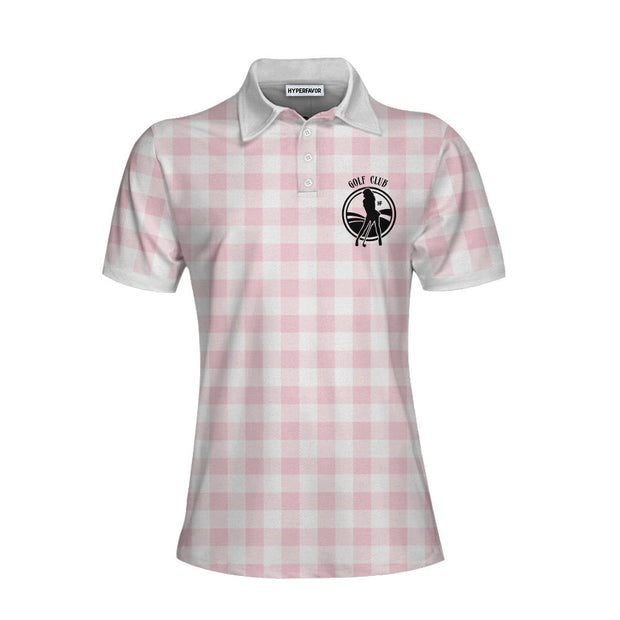 Sexy Golf Girl With A Golf Club Golf White And Pink Women Polo Shirt
