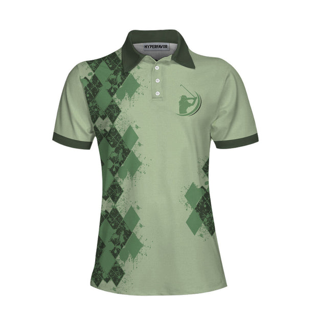 Golf I Know I Play Like A Girl Green Argyle Pattern Women Polo Shirt