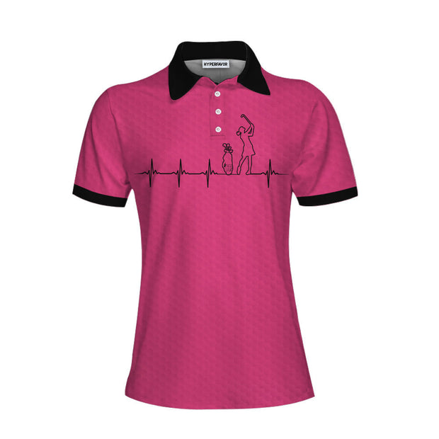 Heartbeat Golf Lady Pink Golf Short Sleeve Women Polo Shirt, Best Golf Gift For Women