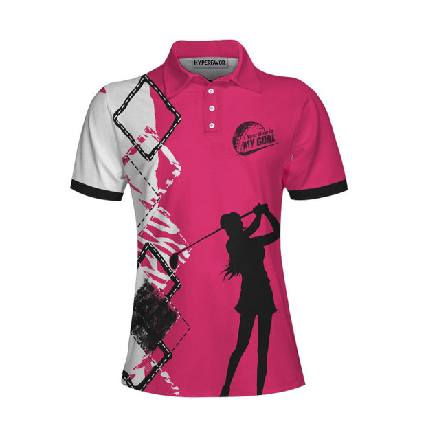 Your Hole Is My Goal Golf Short Sleeve Women Polo Shirt, White And Pink Golf Shirt For Ladies