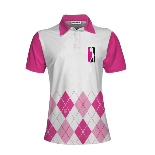 I Never Lose At The 19th Hole Golf Short Sleeve Women Polo Shirt, White And Pink Golf Shirt For Ladies