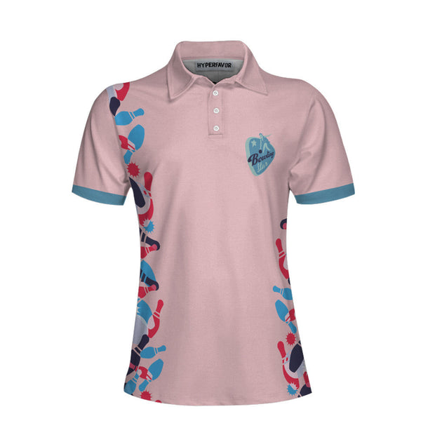 Queen Of The Lanes Bowling Short Sleeve Women Polo Shirt, Pink Ladies Bowling Shirt, Tenpin Bowling Shirt