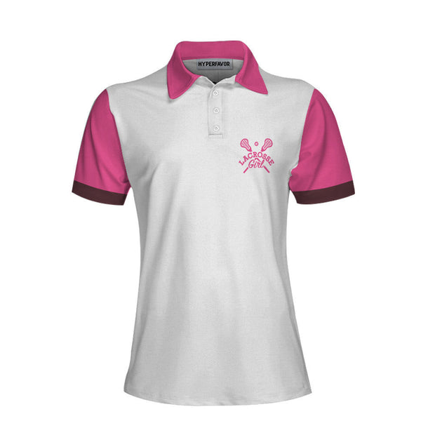 Don't Let Skirt Fool You Lacrosse Short Sleeve Women Polo Shirt, White And Pink Lacrosse Shirt For Ladies