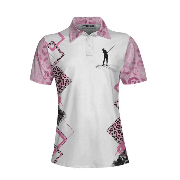 Golf Girls Are Cooler Leopard Pattern Short Sleeve Women Polo Shirt, Pink Argyle Pattern Golf Shirt For Ladies