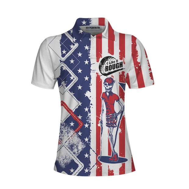I Like It Rough Cool American Flag Argyle Pattern Golf Women Polo Shirt