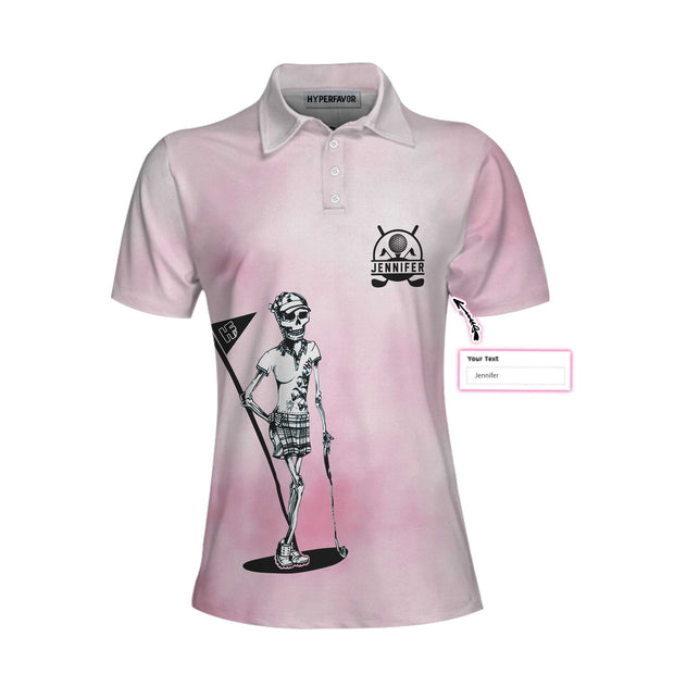 Personalized Custom Name I Golf Like A Skull Girl Custom Cosplay Short Sleeve Women Polo Shirt, Tie Dye Pink Golf Shirt For Ladies
