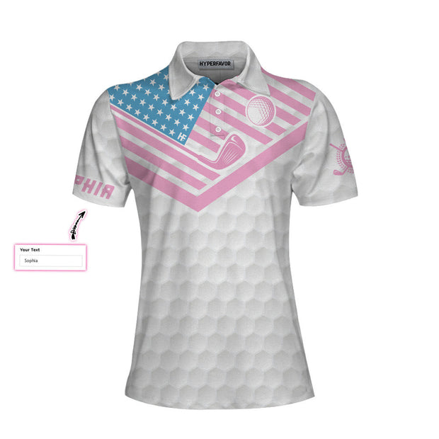 Personalize Queen Of The Golf Course Golf Custom Cosplay Short Sleeve Women Polo Shirt, Golf Texture American Flag Polo Shirt For Ladies