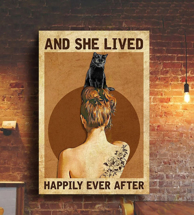 Black cat And she lived happily ever after Canvas HY206072