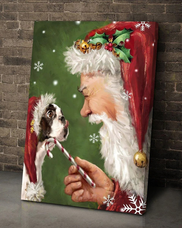 Boston Terrier talking to Santa Canvas HY210166