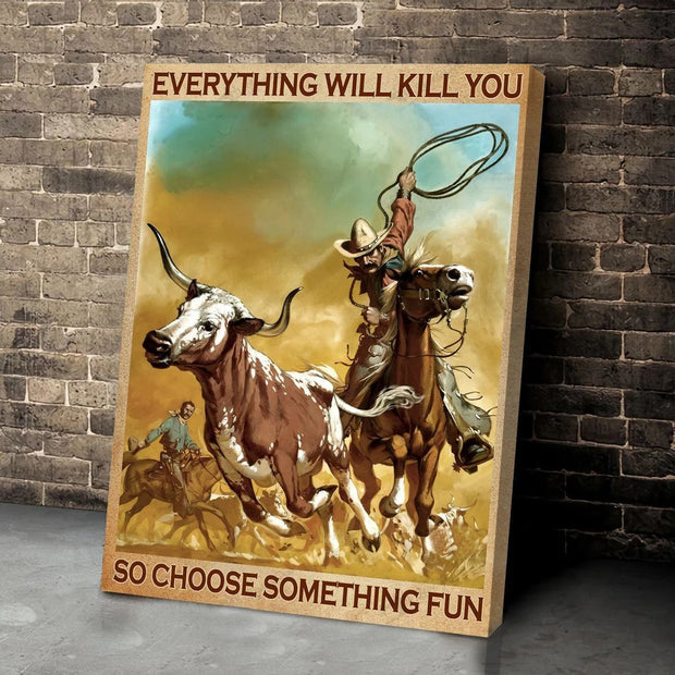 Cowboy Roping Cattle Canvas QT303181Ew