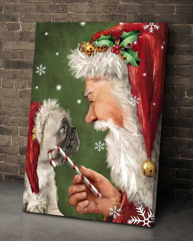 Pugs talking to Santa Canvas QT212063El