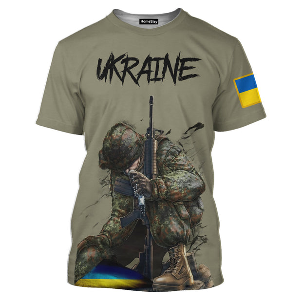 Kneeling Soldier Ukraine Ukrainian Right Sector Flag Support Ukraine - 3D Tshirt