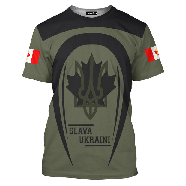 Canada Ukraine Trident Symbol Slava Ukraini Mens Canadian Ukrainian - 3D Tshirt