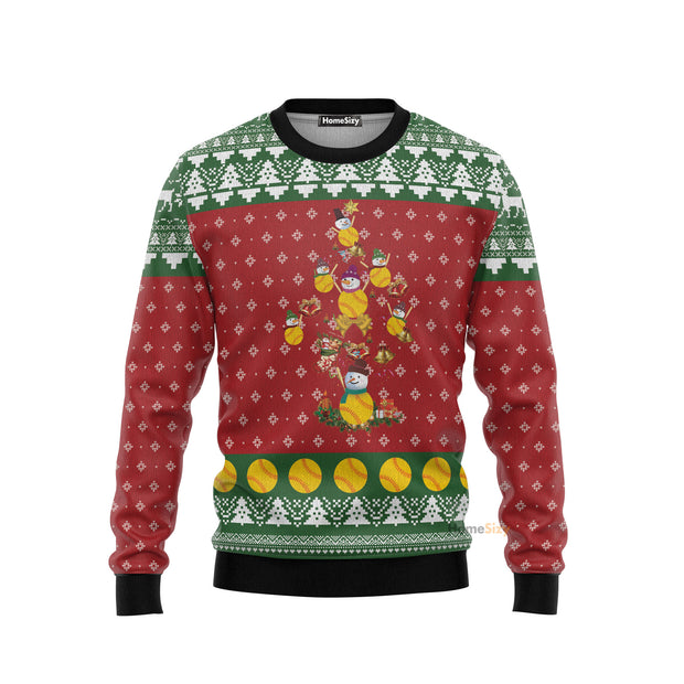 Softball Christmas Tree Ugly Christmas Sweater 3D Printed Best Gift For Xmas Adult | US5666 QT306054Hj