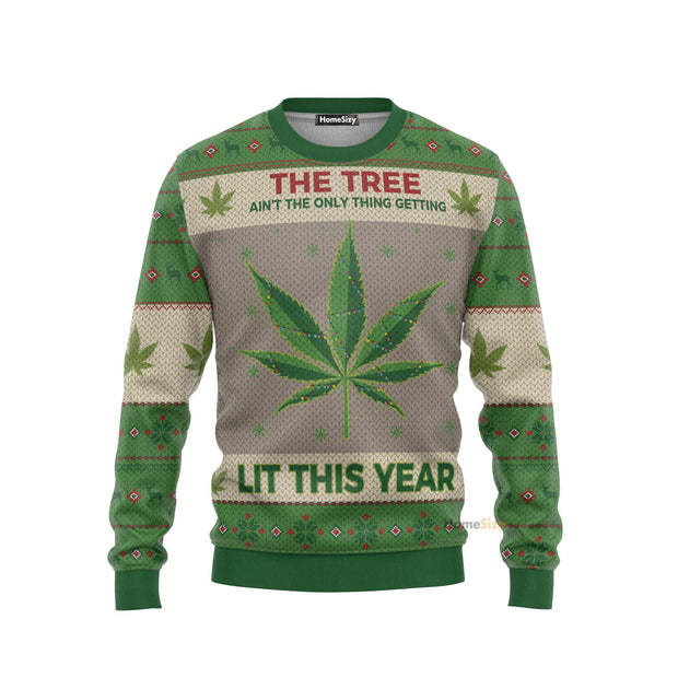 New Lit This Year Weed Ugly Christmas Sweater