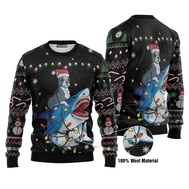 Shark Boston Terrier Ugly Christmas Sweater 3D Printed Best Gift For Xmas US3135 QT212263Hj