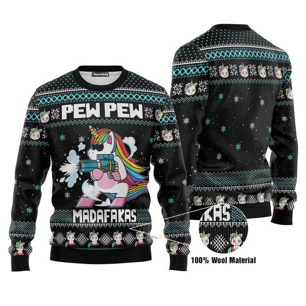 Unicorn Pew Pew Ugly Christmas Sweater