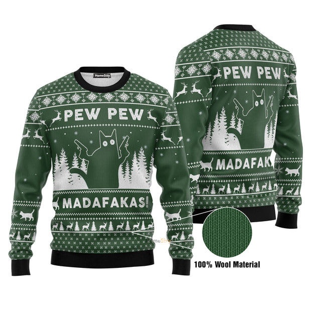 Cat Pew Pew Madafakas Ugly Christmas Sweater