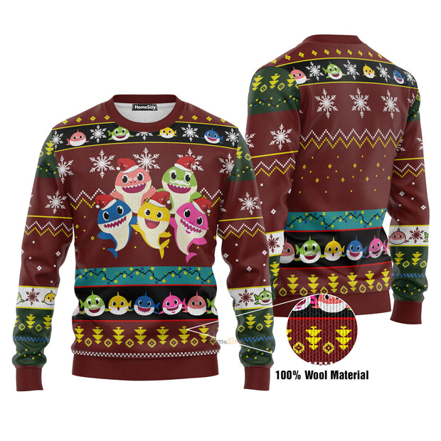 Baby Shark Red Brown Ugly Christmas Sweater