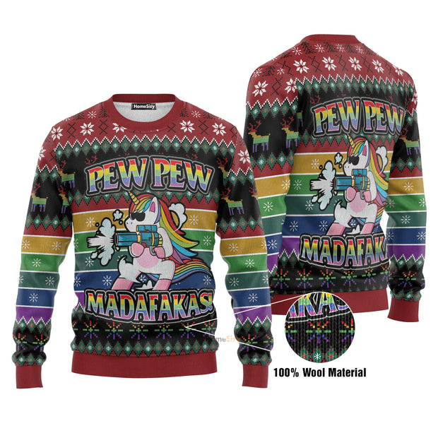 Unicorn LGBT Pew Pew Ugly Christmas Sweater