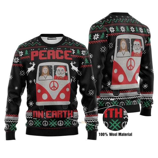 Jesus & Santa Peace On Earth Ugly Christmas Sweater 3D Printed Best Gift For Xmas US1281 QT211274Hj