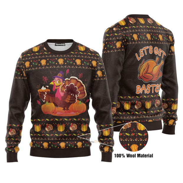 Lets Get Basted Turkey Thanksgiving Ugly Christmas Sweater 3D Printed Best Gift For Xmas UH1909 QT210786Hj