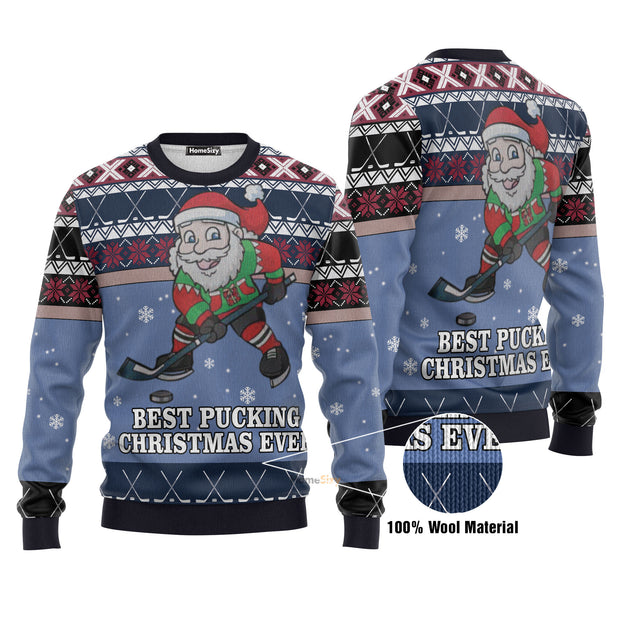 Funny Santa Playing Hockey Ugly Christmas Sweater 3D Printed Best Gift For Xmas US1387 QT210778Hj