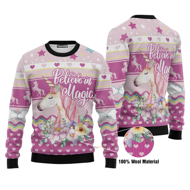 Unicorn Believe In Magic Ugly Christmas Sweater