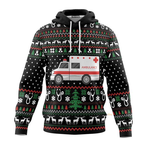 3D Paramedic Logo Ambulance Ugly Sweater Christmas Pattern Custom Hoodie QT308015